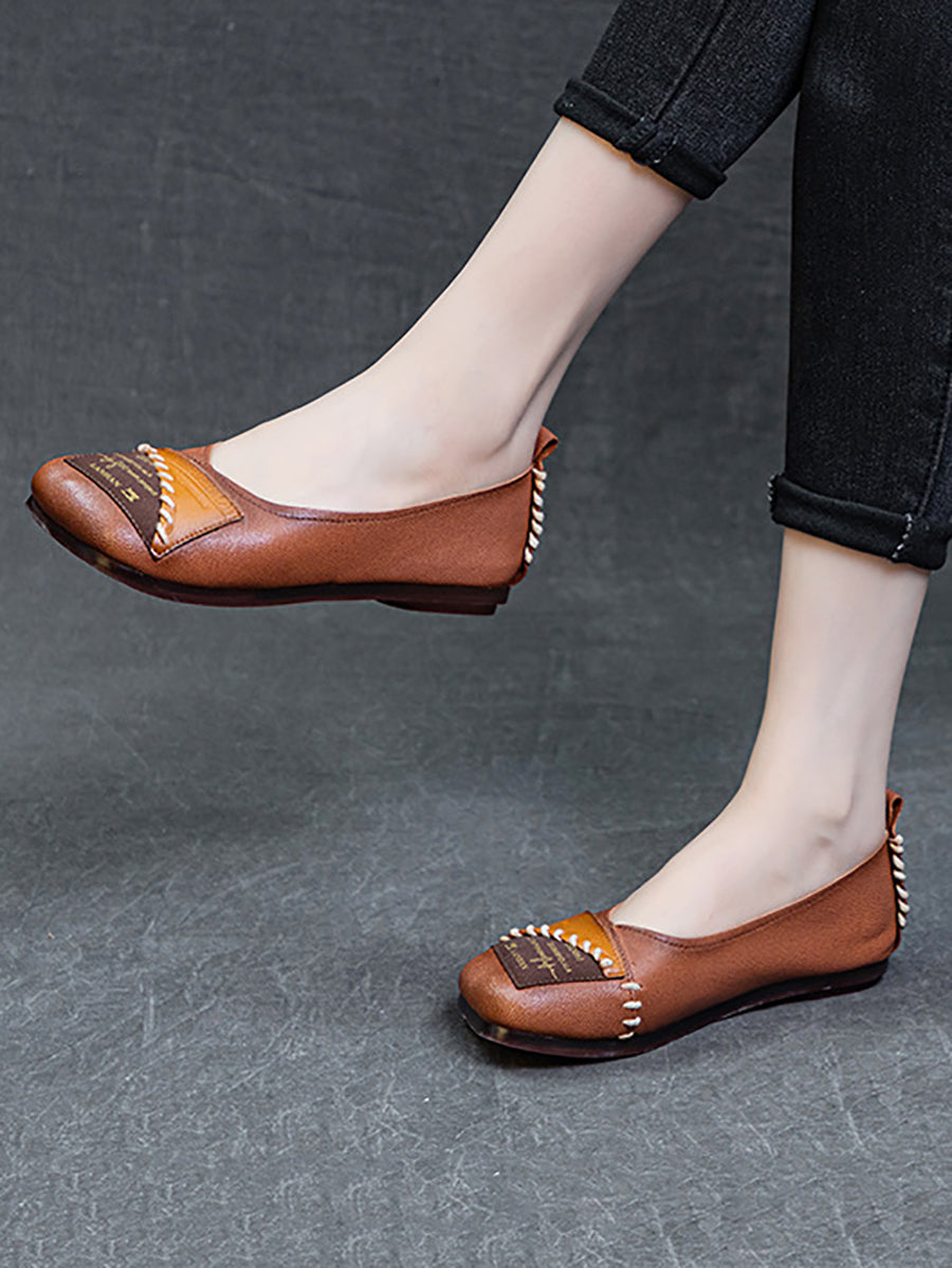 Women Artsy Colorblock Soft Leather  Flat Shoes KL1024