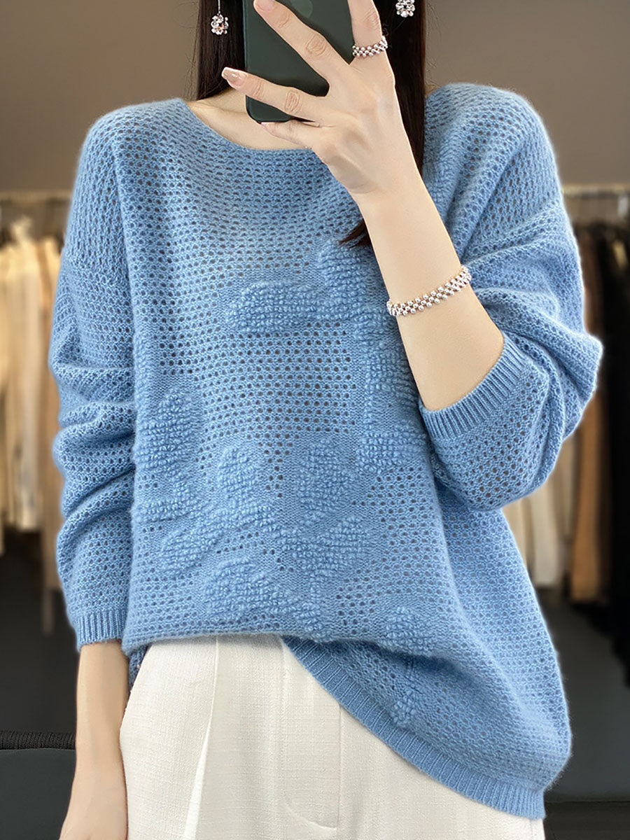 Women Autumn O-Neck Spliced Wool Warm Knit Sweater AV1053