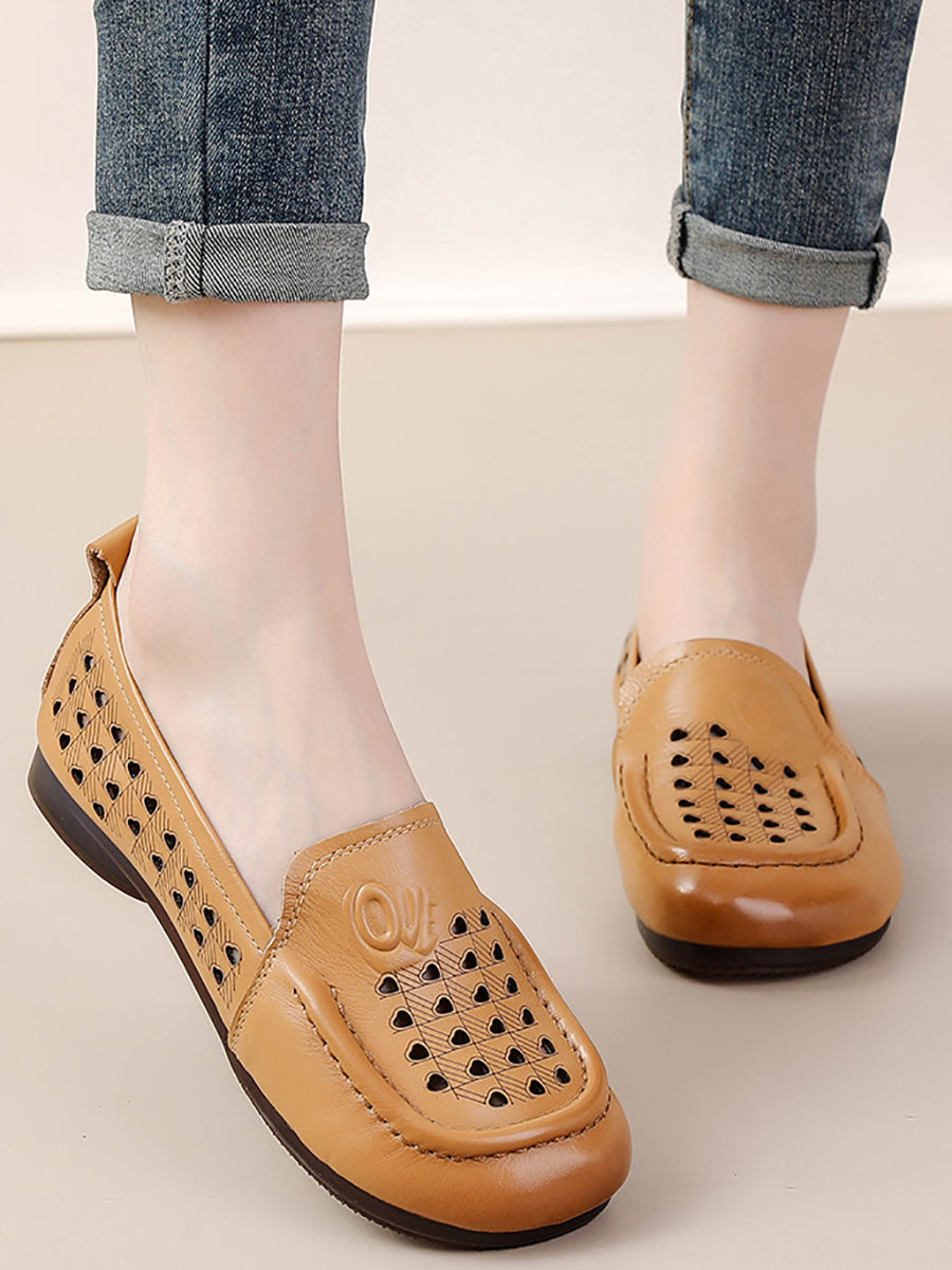 Women Summer Casual Cutout Genuine Leather Shoes OO1020