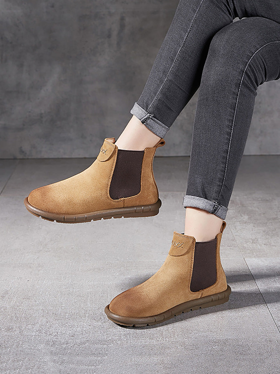 Women Colorblock Genuine Leather Flat Chelsea Boots AH1071