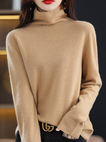 Women Autumn Casual Turtleneck 100%Wool Knit Sweater AK1018