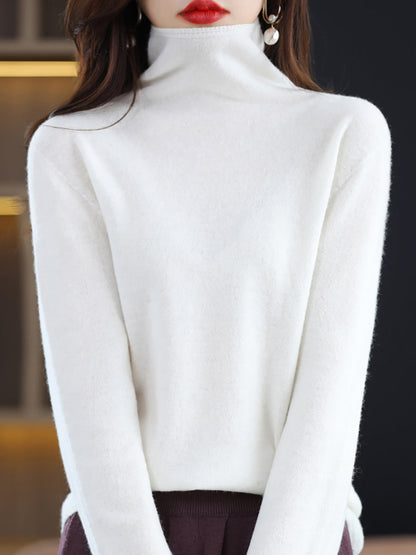 Women Autumn Casual Turtleneck 100%Wool Knit Sweater AK1018