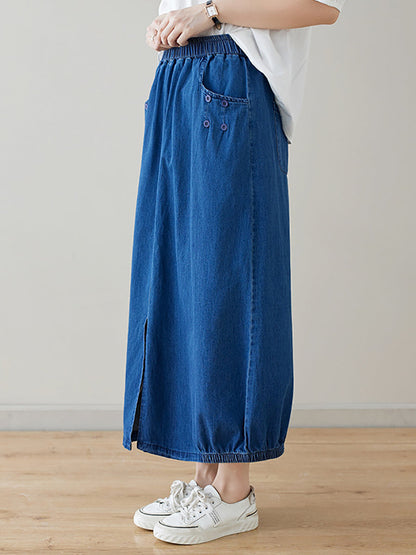 Women Summer Casual Solid Denim Skirt II1048