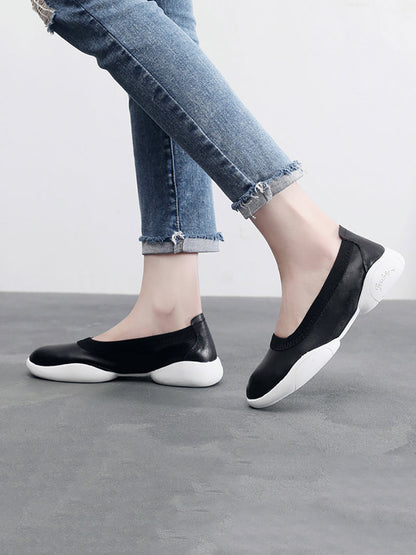 Women Summer Casual Leather Solid Low-Heel Shoes UI1017