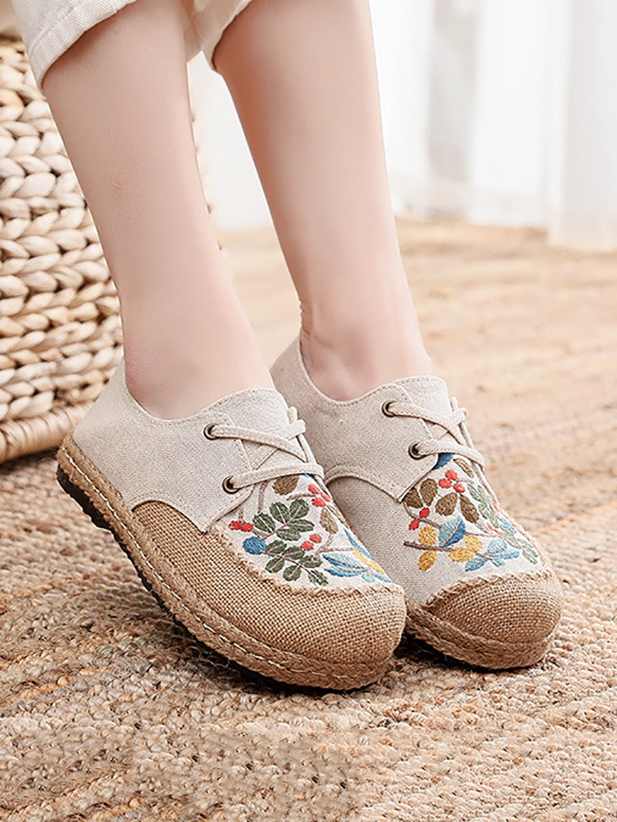 Frauen Sommer Vintage Blume Stickerei Leinen Tuch Schuhe AT1068