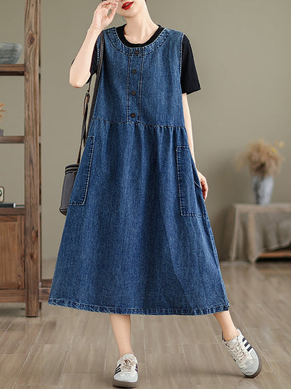 Women Casual Summer Solid Denim Vest Dress XX1026