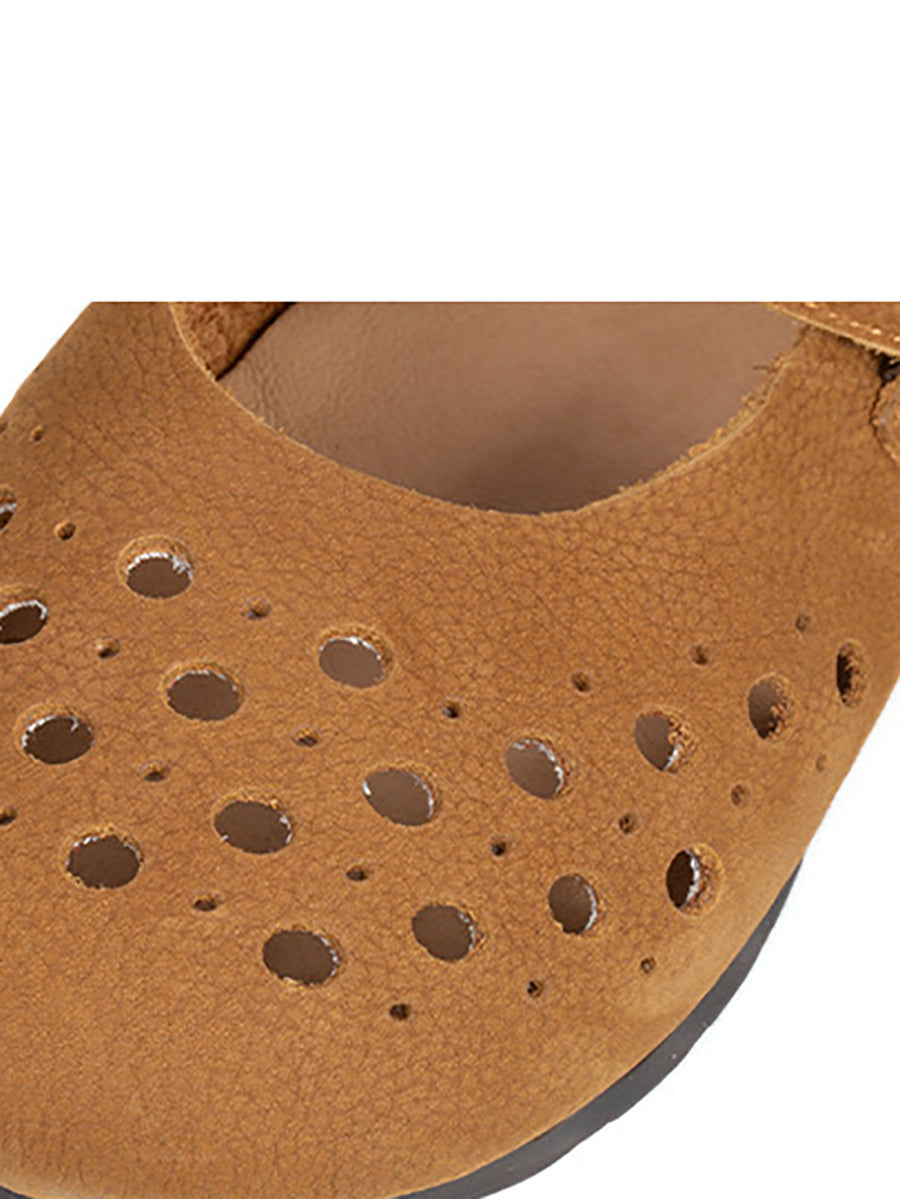 Women Vintage Soft Leather Cutout Solid Shoes XX1053