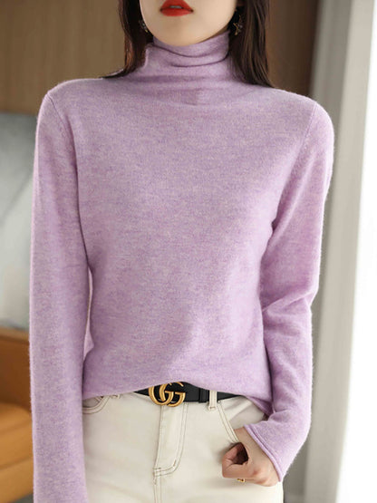 Women Autumn Turtleneck 100%Wool Solid Sweater BA1009