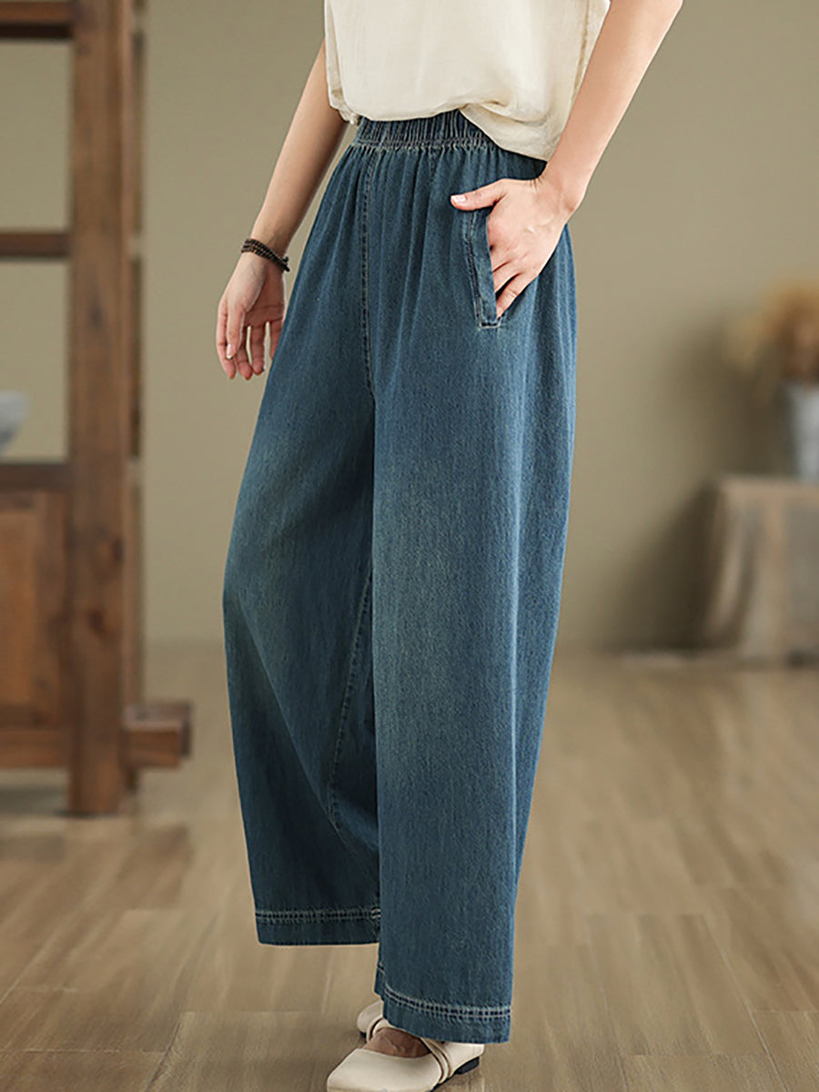 Damen Artsy Sommer Lockere Denim Hose mit weitem Bein AS1031