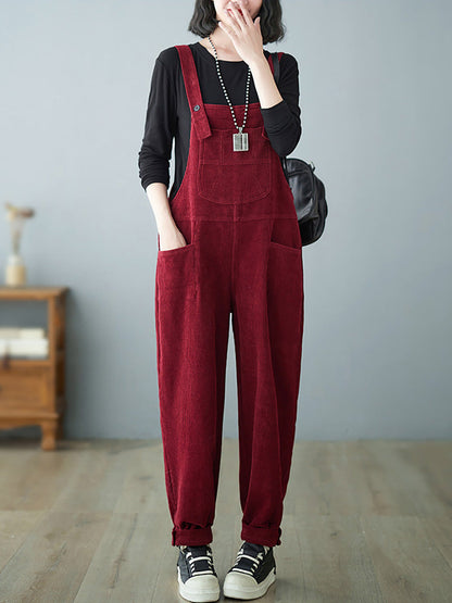 Women Casual Autumn Solid Corduroy Loose Jumpsuits AH1009