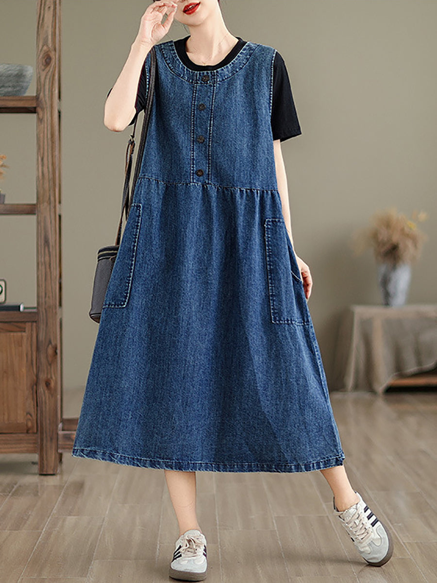 Women Casual Summer Solid Denim Vest Dress AD1121