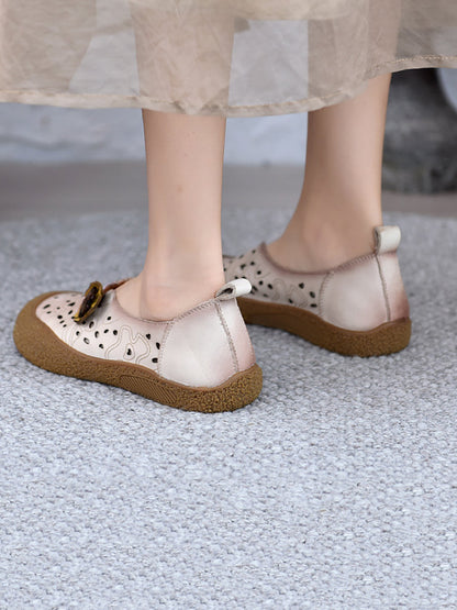 Women Summer Leather Cutout Flower Flat Shoes SC1060