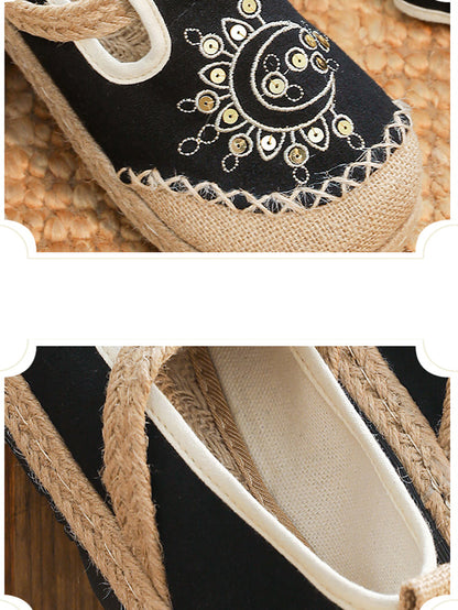 Women Vintage Summer Moon Embroidery Cloth Shoes WE1037