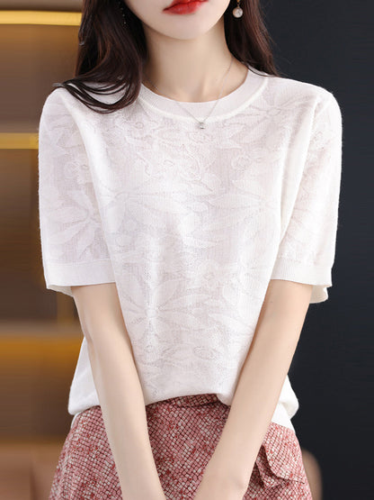 Women Summer Casual Flower Knitted Pullover Shirt WE1019