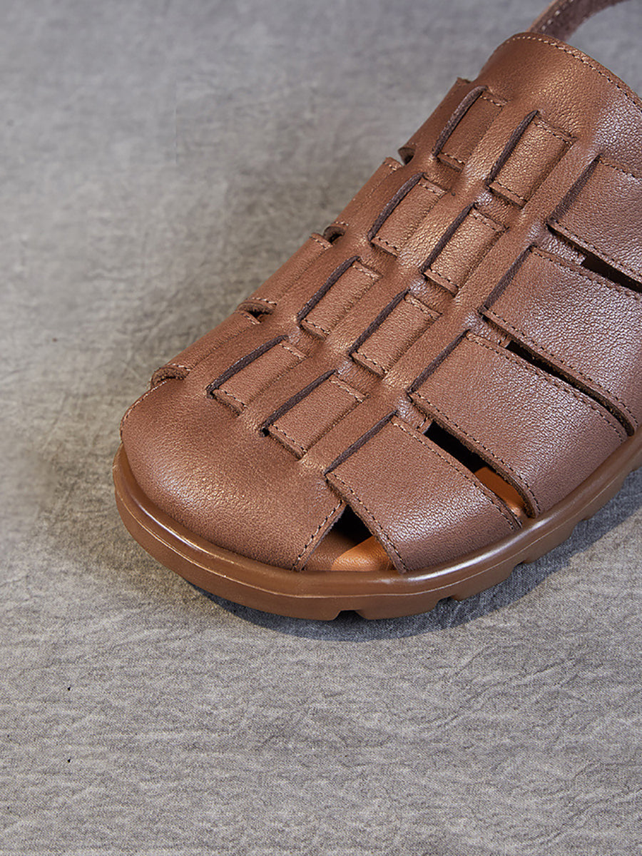Women Summer Casual Leather Spliced Flat Slippers AA1015