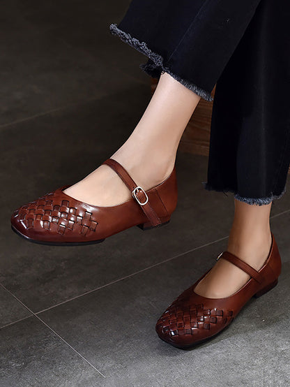 Women Summer Casual Leather Weave Low-Heel Shoes LL004