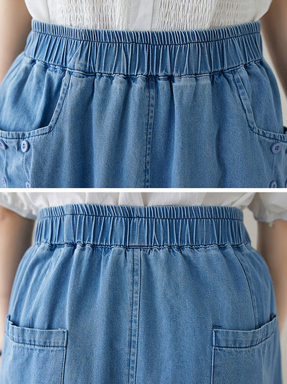 Women Summer Casual Solid Denim Skirt II1048