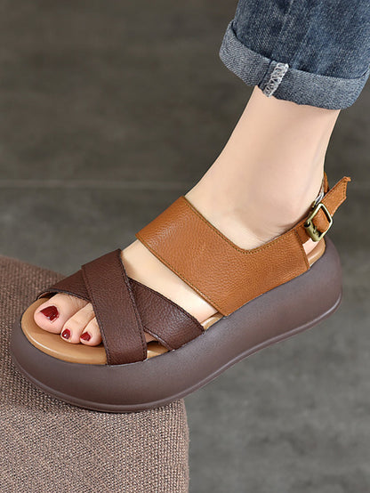 Women Summer Colorblock Leather Platform Sandal TY1048