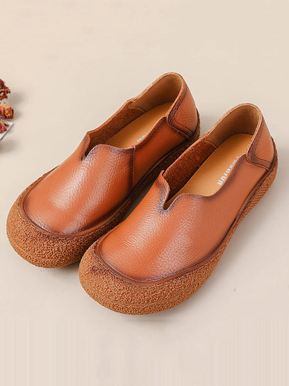 Women Summer Solid Soft Genuine Leather Flat Shoes CX042