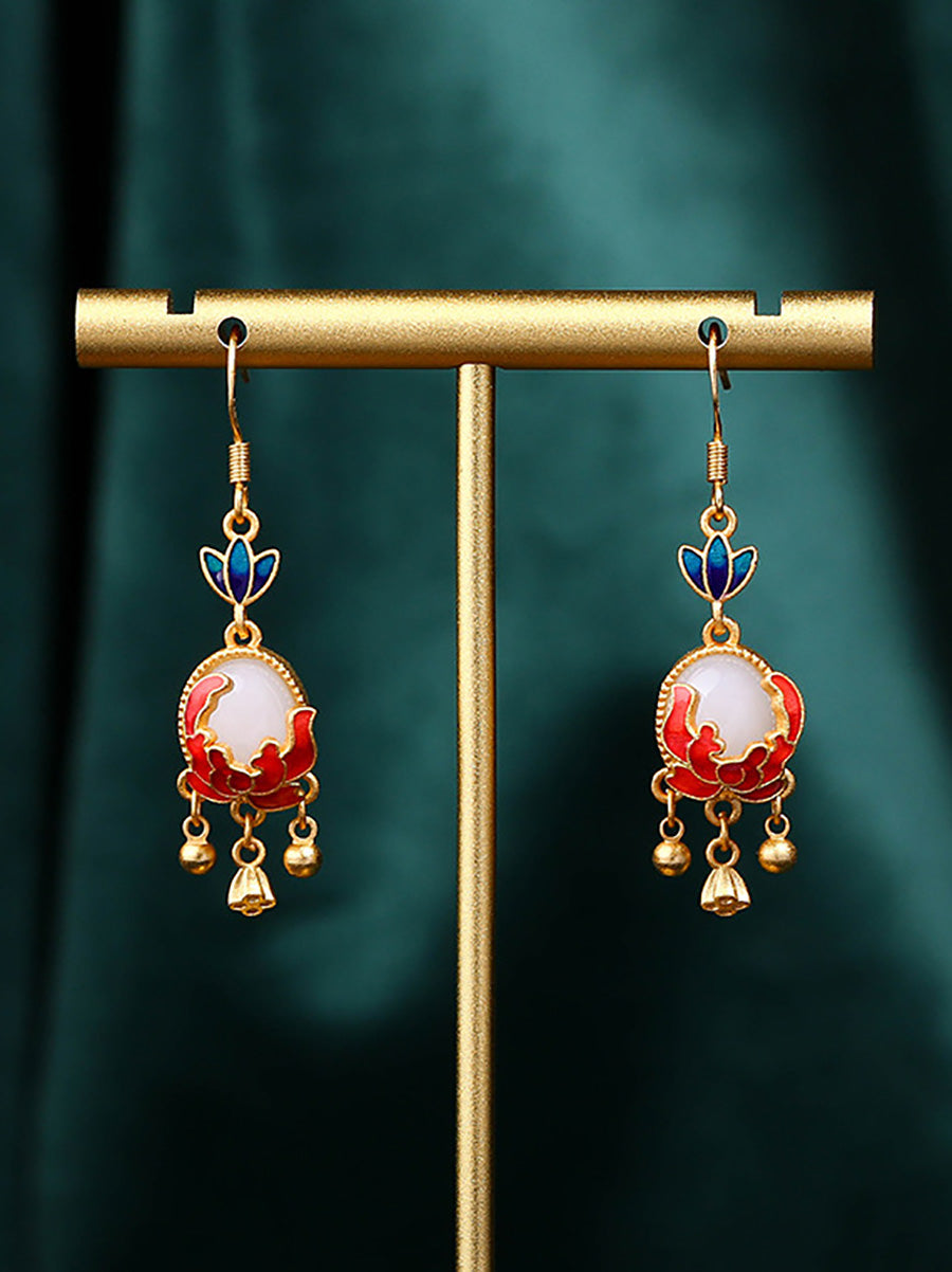 Boucles d'oreilles ethniques en jade et émail cloisonné pour femmes AH1073