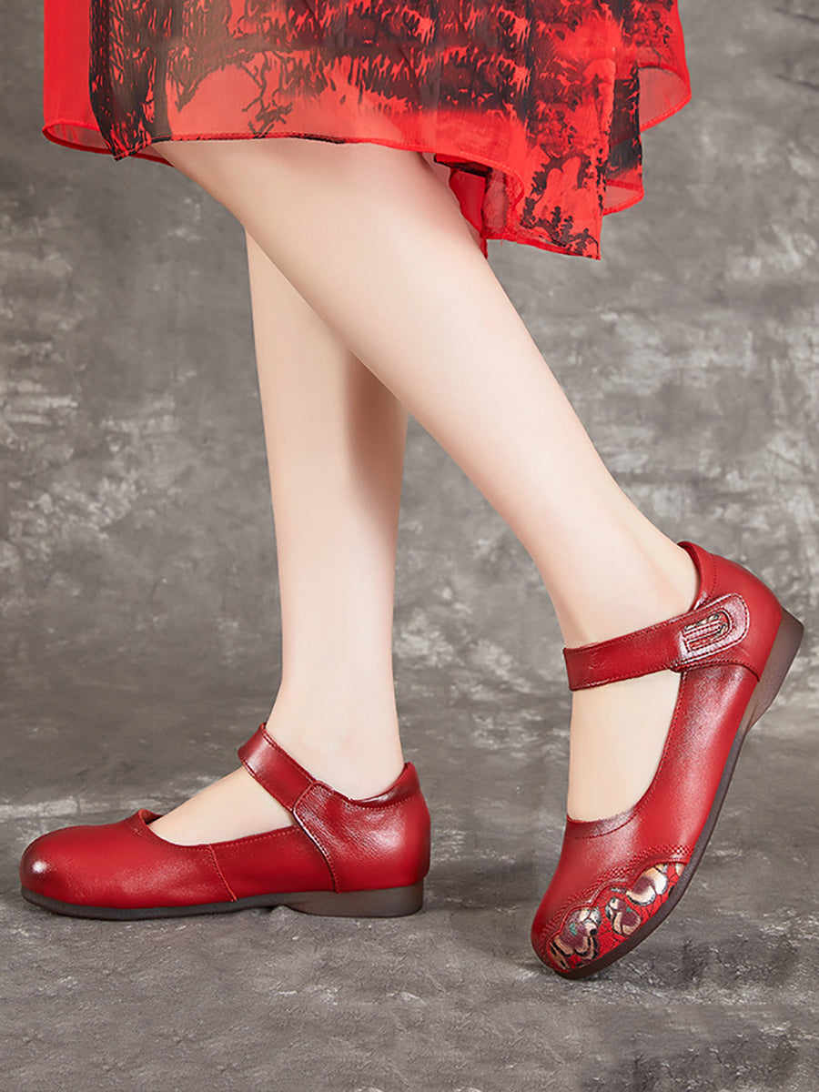 Women Summer Ethnic Flower Spliced Leather Shoes XX1052