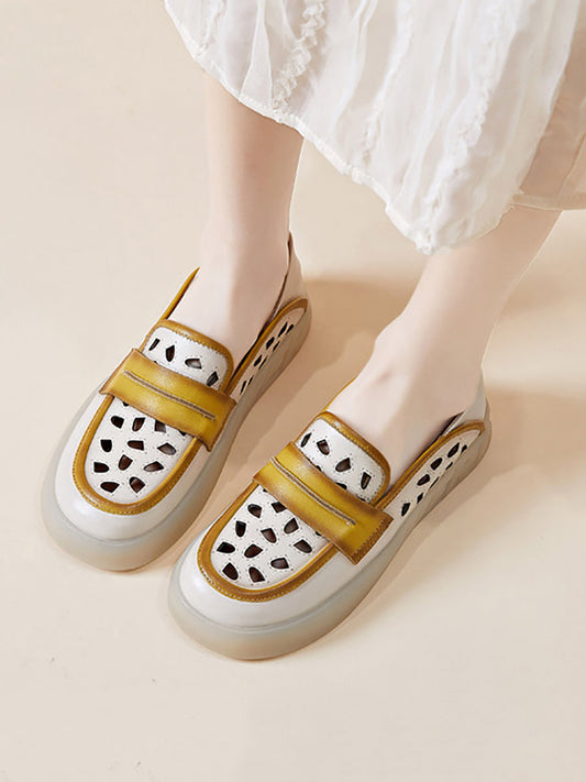 Women Summer Casual Leather Colorblock Flat Shoes FG1005