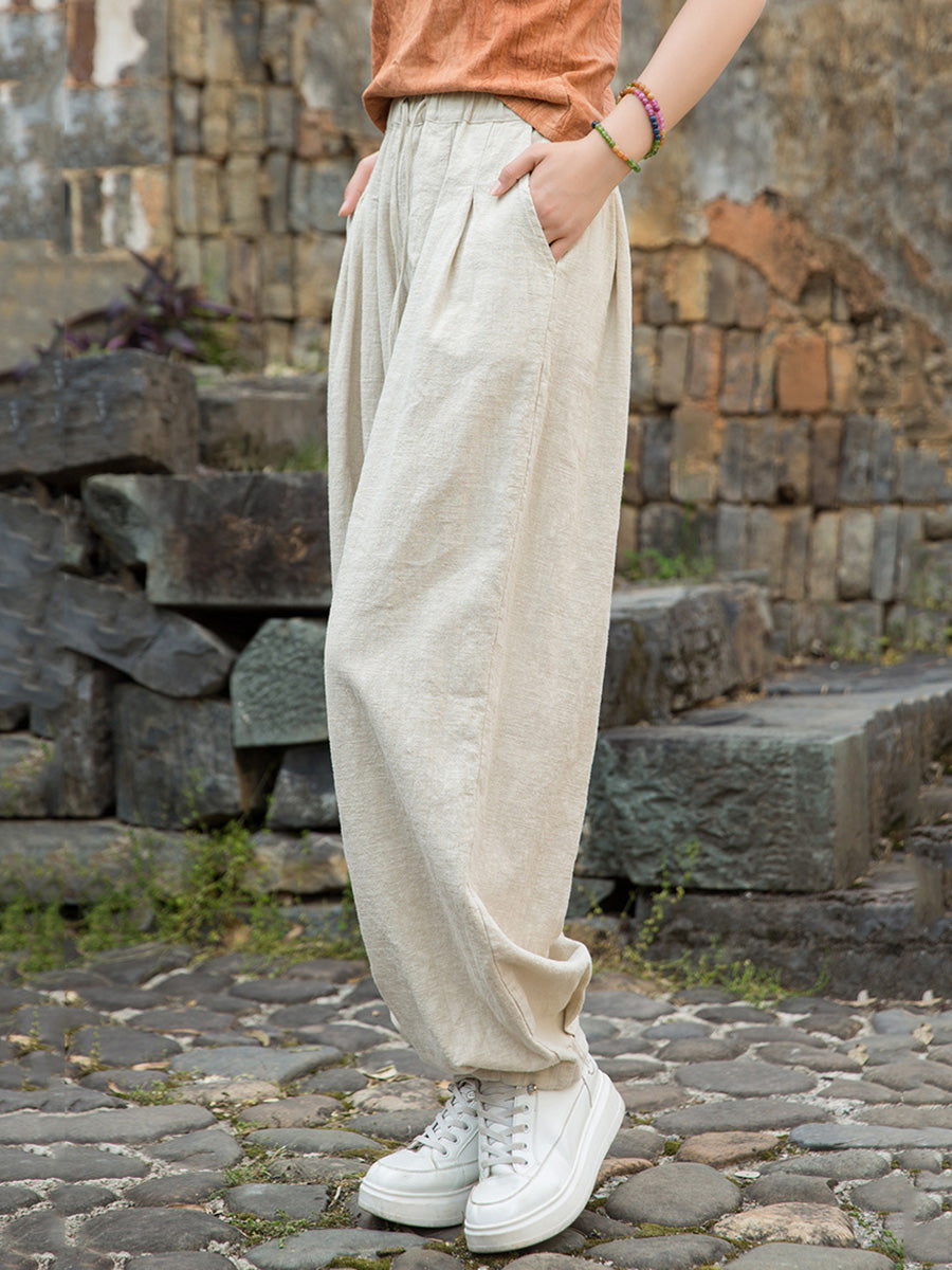 Damen Pure Ramie Straight Worn Color Sommerhose 
