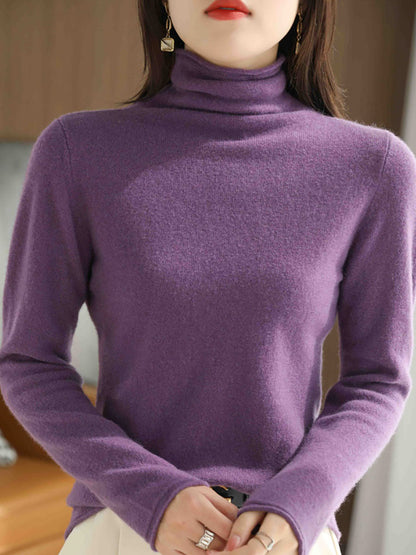 Women Autumn Turtleneck 100%Wool Solid Sweater BA1009