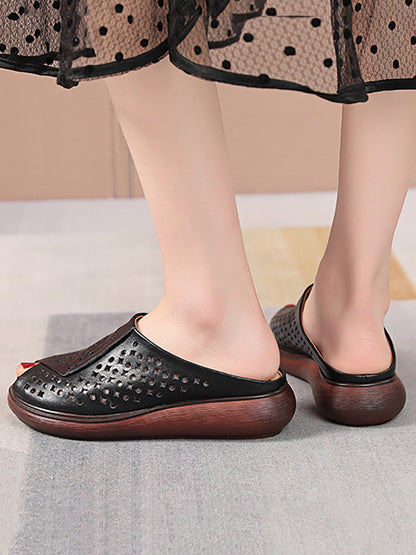 Women Summer Casual Leather Cutout Flat Sandals HH047