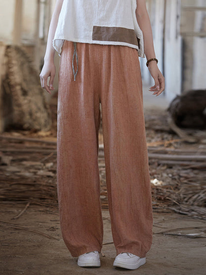 Women Summer Vintage Worn Straight Linen Pants IO1010