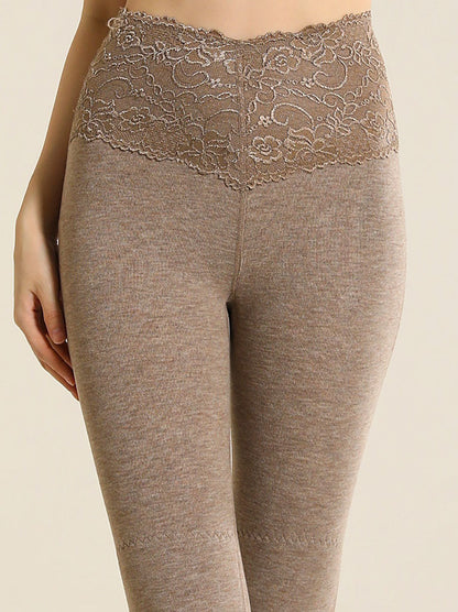 Women Winter Warm High Waist Lace Cashmere Leggings QM010