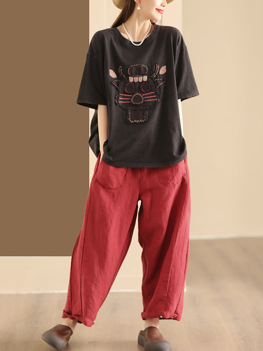 Women Summer Solid Linen Loose Harem Pants WE1021