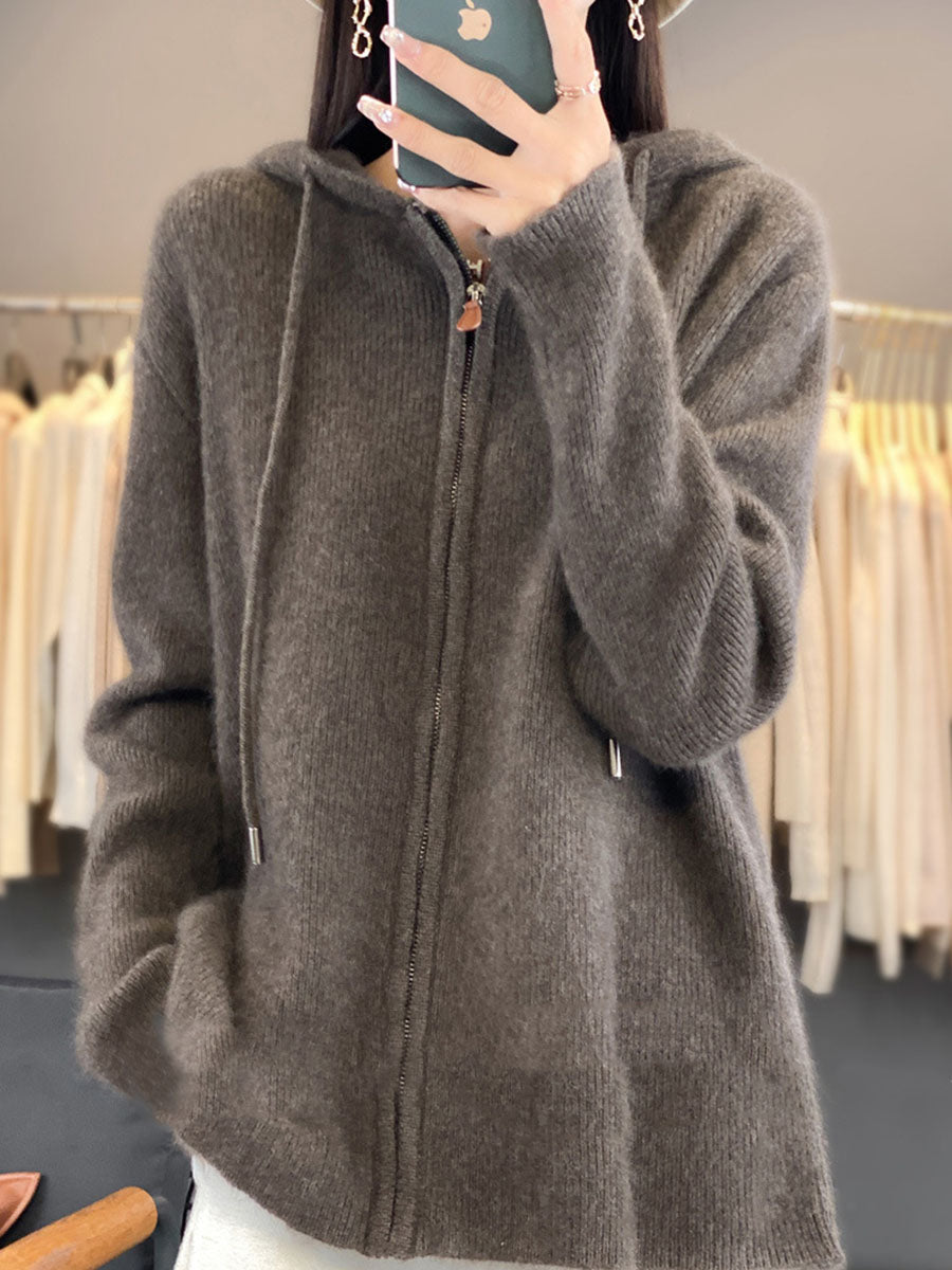 Cardigan à capuche décontracté 100 % laine pour femme, automne BA1059 