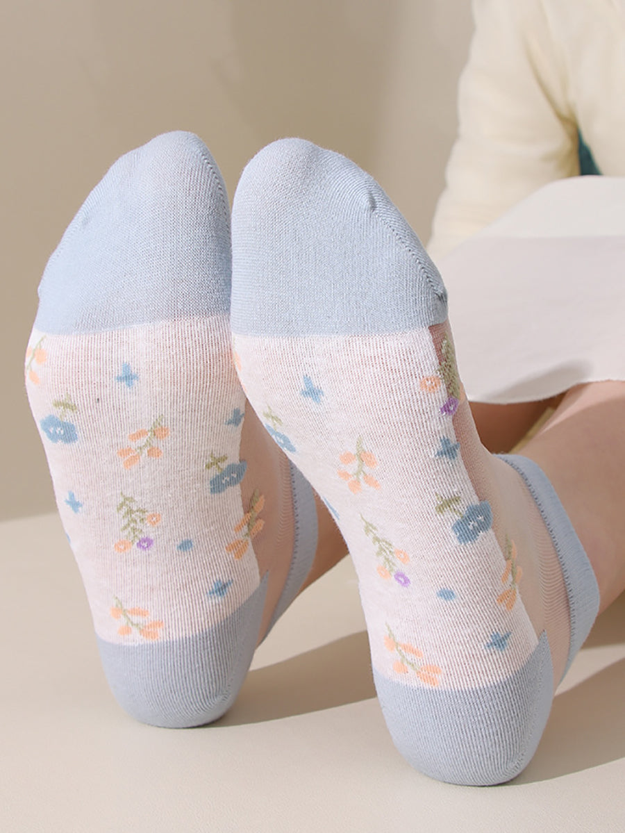 5 Pairs Women Summer Jacquard Thin Socks OO1033