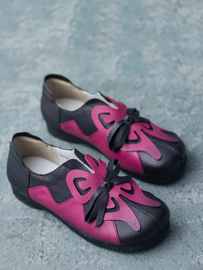 Women Artsy Colorblock Leather Butterfly Spliced Shoes UI1011