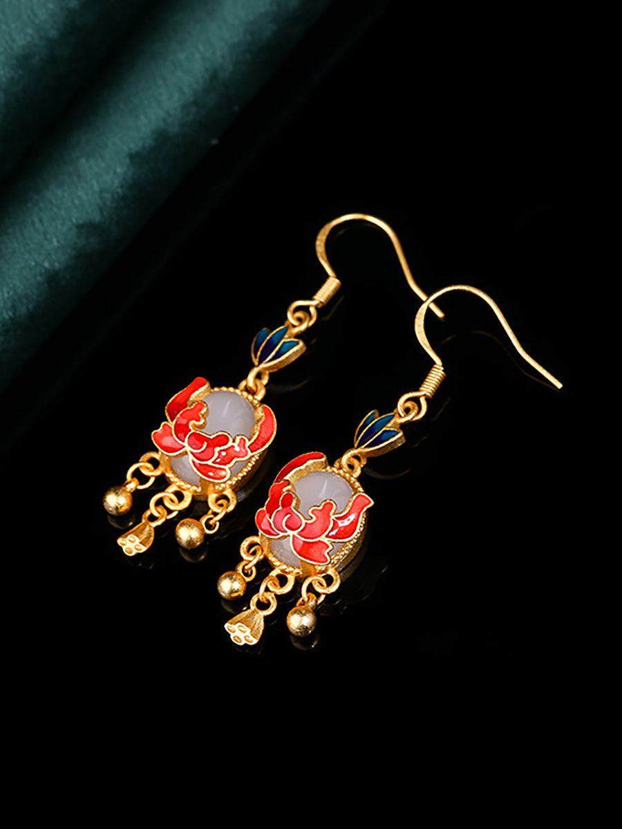 Boucles d'oreilles ethniques en jade et émail cloisonné pour femmes AH1073