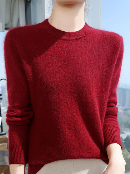 Women Autumn Casual O-Neck Soft 100%Wool Sweater QU030