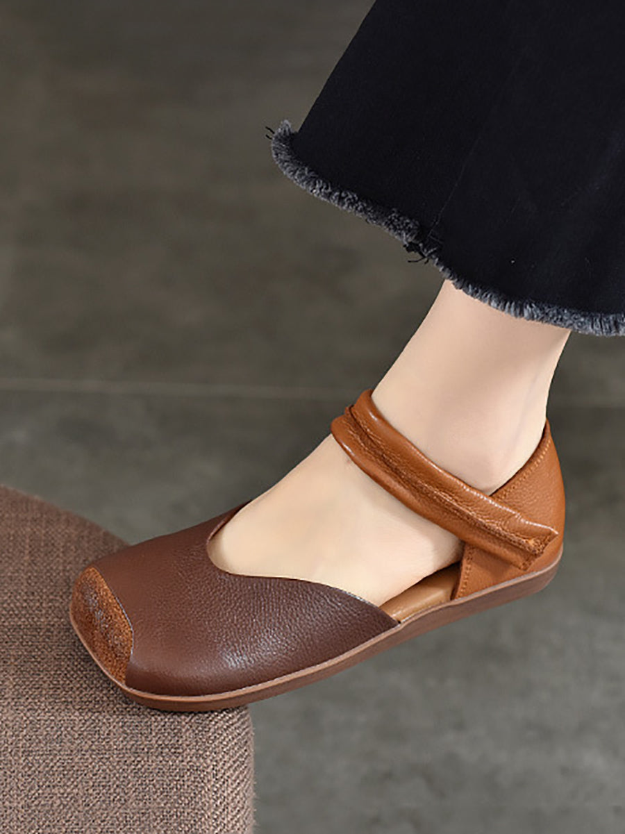 Women Summer Leather Colorblock Flat Shoes QW1039