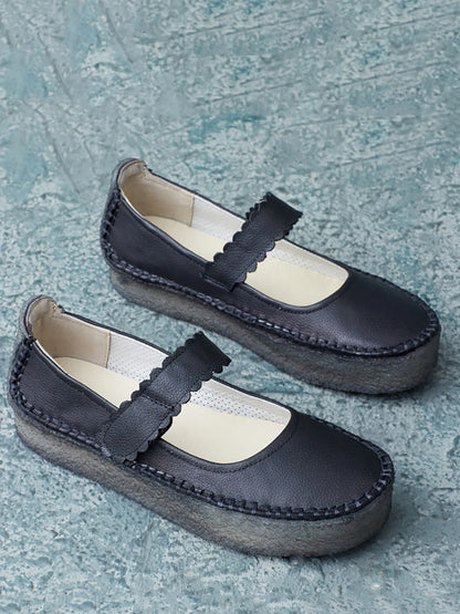 Women Summer Casual Solid Leather Velcro Flat Shoes ZZ1040