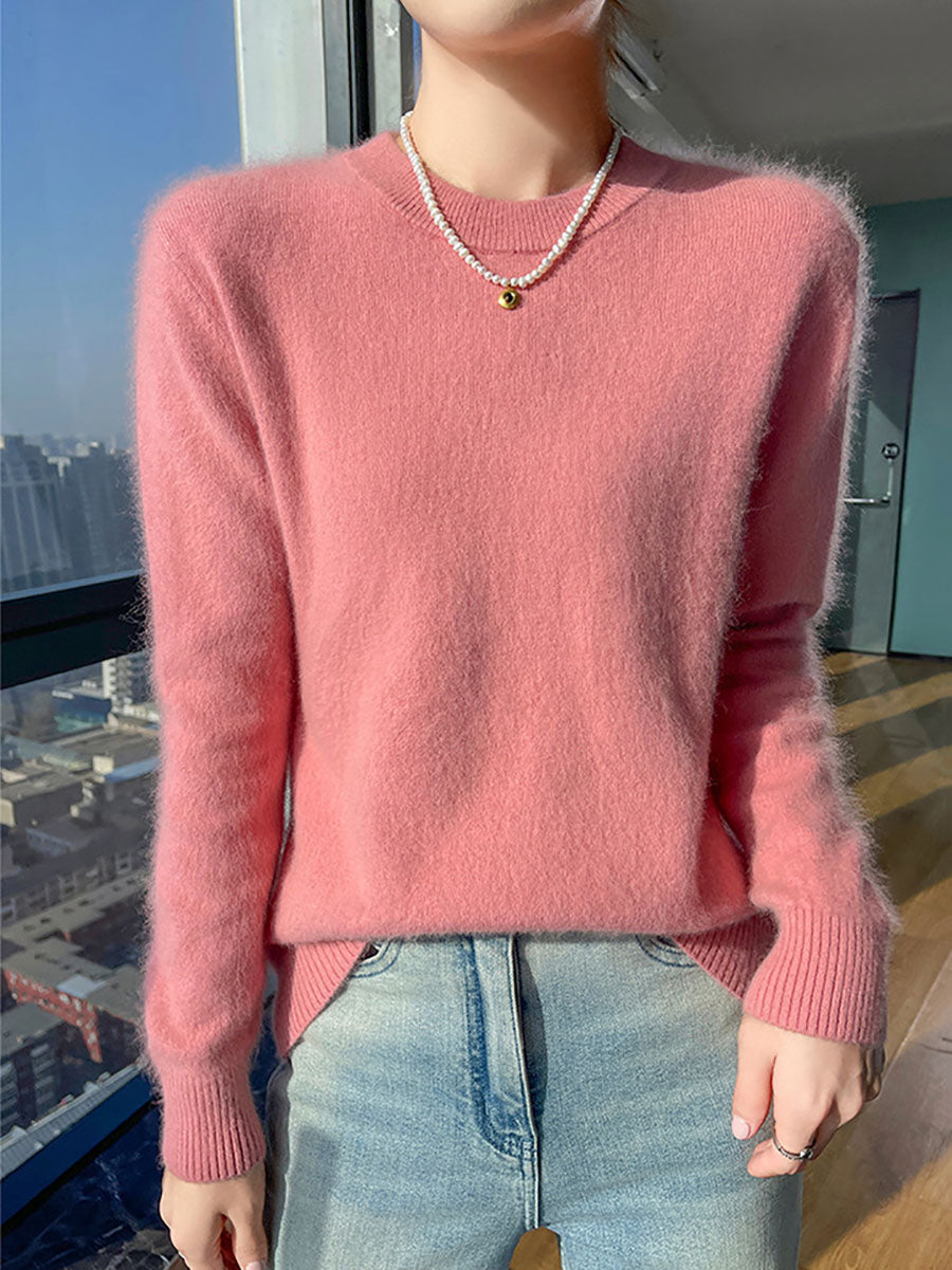 Women Autumn Casual O-Neck Soft 100%Wool Sweater QU030