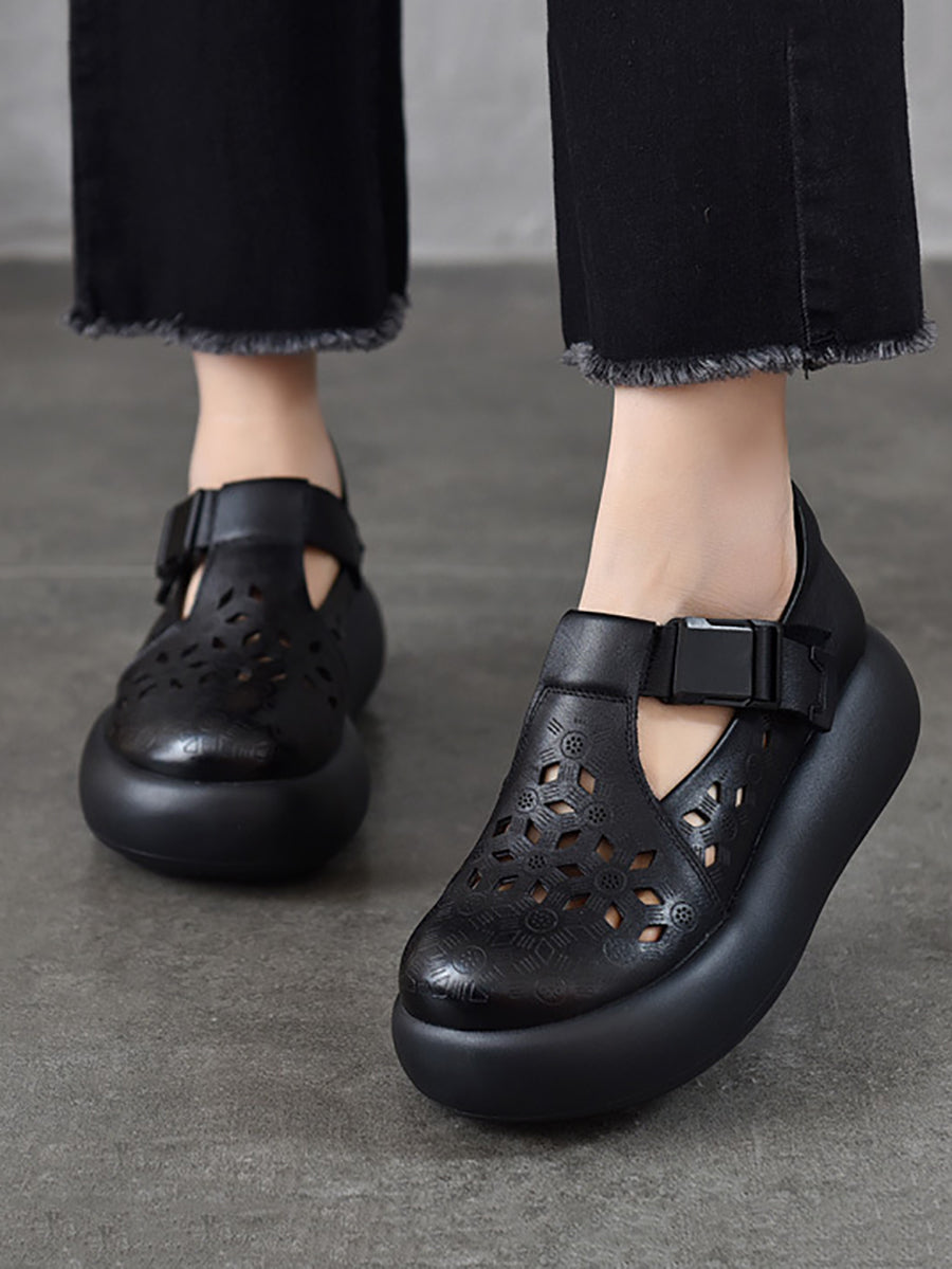 Out Hollow Casual Leder Frauen Echte Schuhe Sommer Plattform