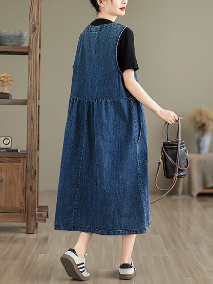 Women Casual Summer Solid Denim Vest Dress XX1026