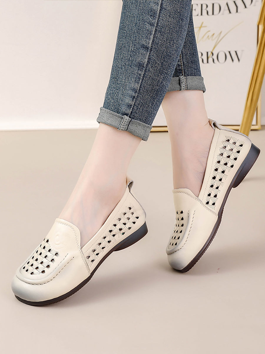 Women Summer Casual Cutout Genuine Leather Shoes OO1020