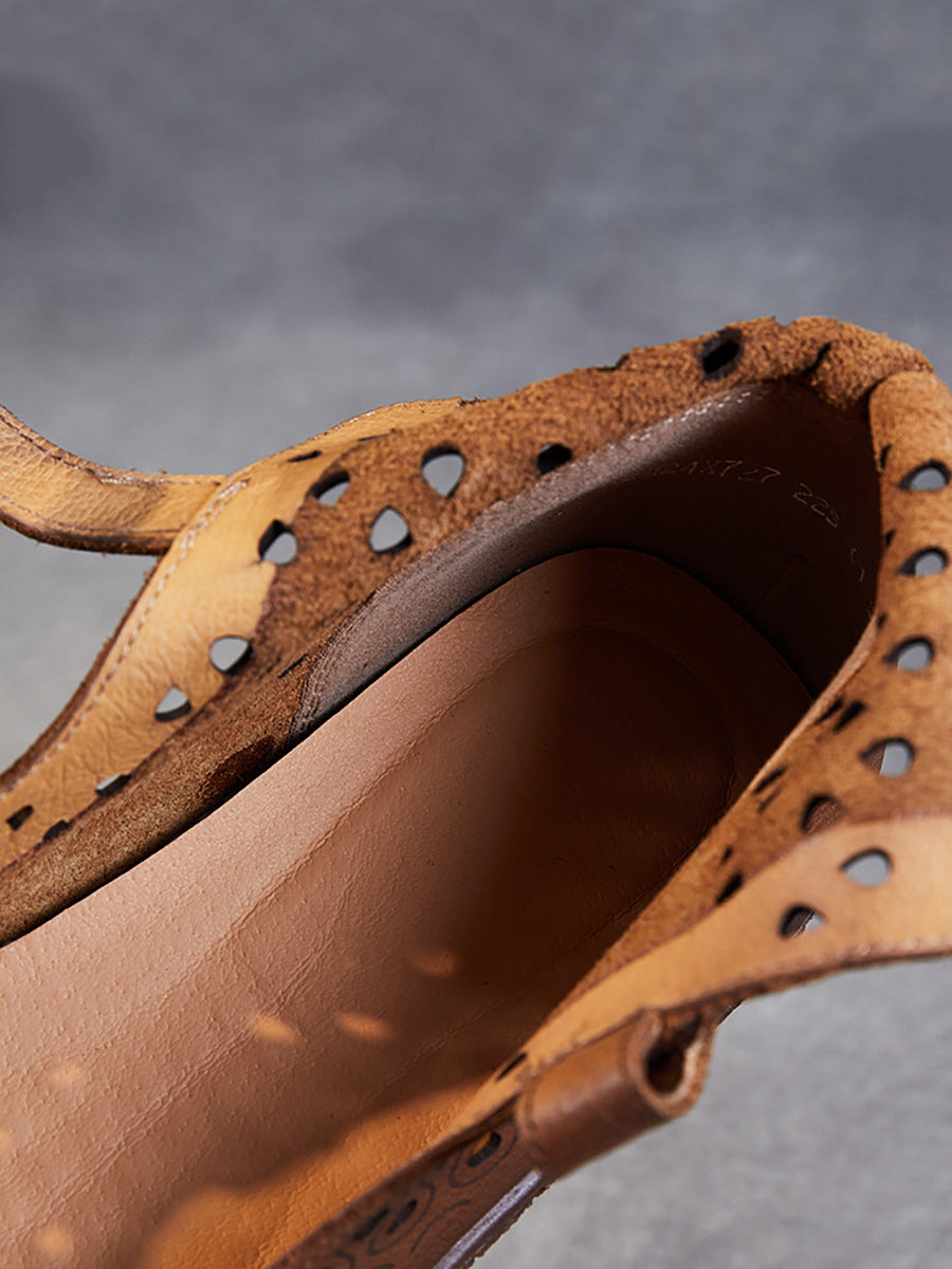 Sandales plates en cuir découpées vintage d'été pour femmes SC1007