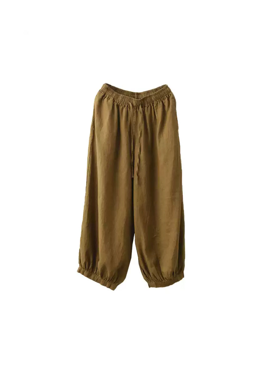 Summer Color 100%Linen Women Pure Harem Casual Pants