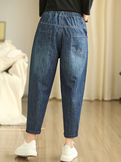 Women Summer Casual Fish Embroidery Denim Harem Pants AS1043