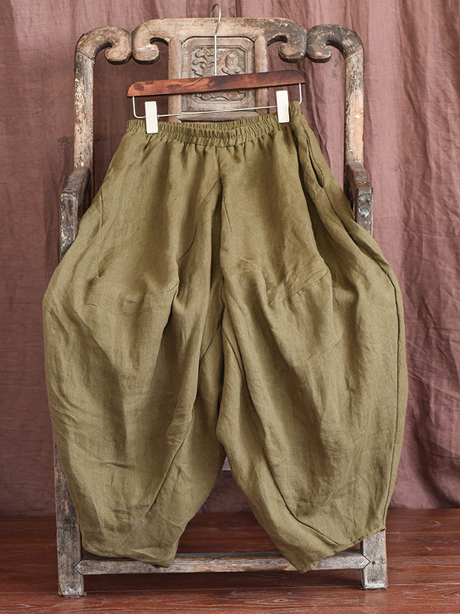 Women Autumn Rero Solid Linen Loos Bloomers AH1052