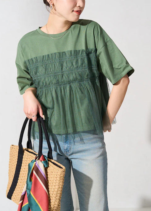 Débardeurs oversize en tulle vert patchwork fin pour l'été 