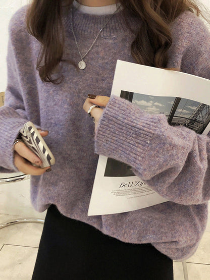 Dreamy Loose Purple Round-Neck Long Sleeves Sweater QX008