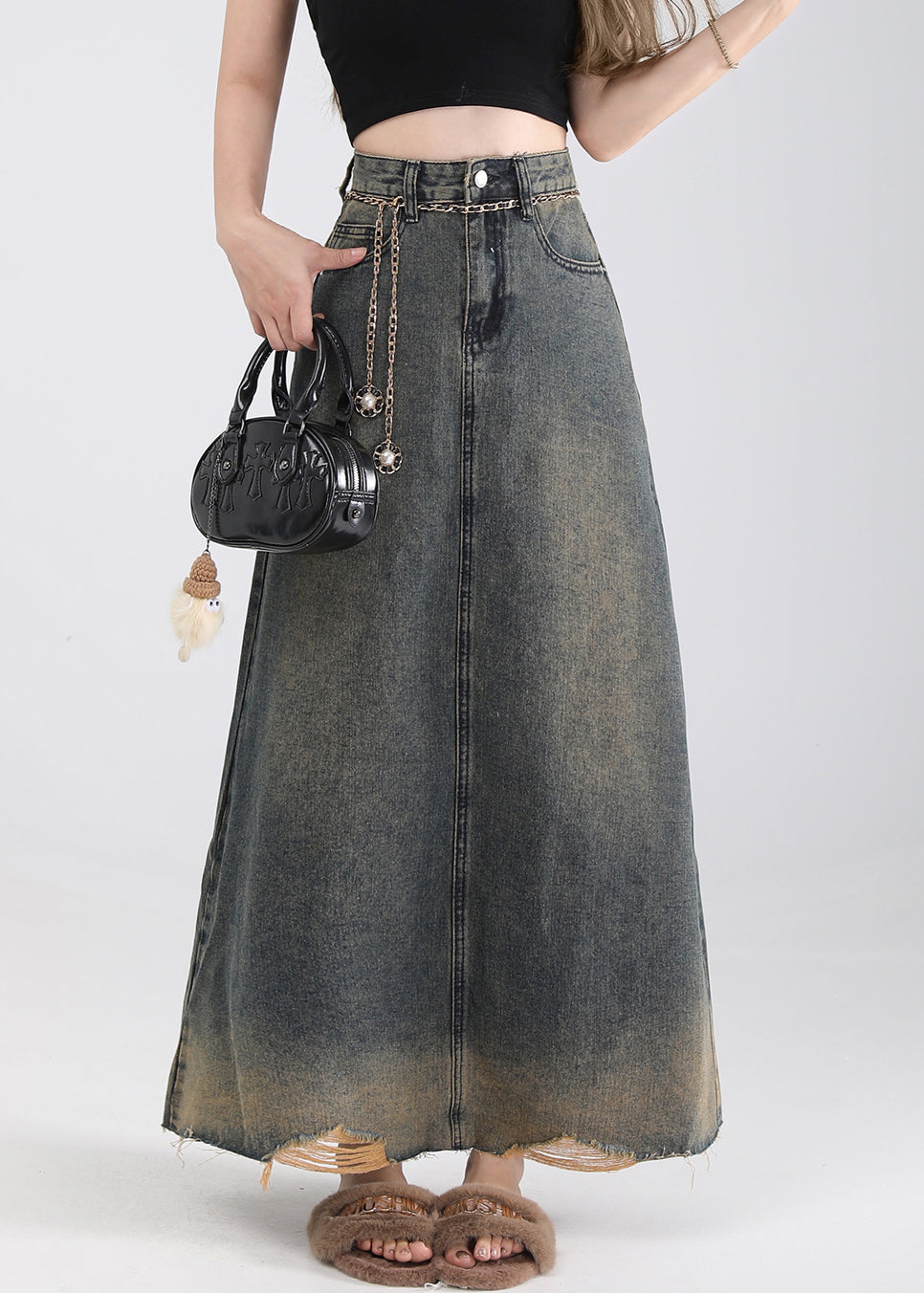 Vintage Blue Pockets High Waist Denim Skirt Summer EE016